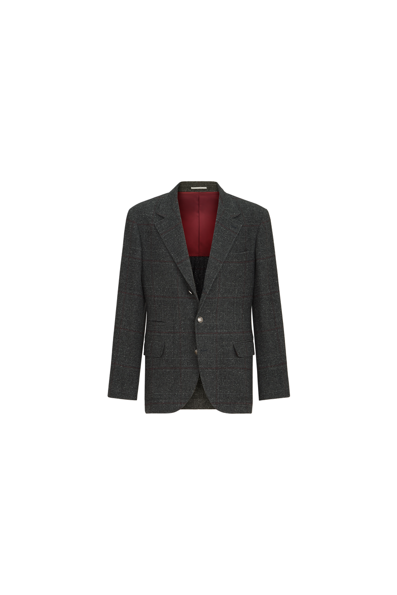 Silk, wool and cashmere Prince of Wales flannel deconstructed blazer, Alternate, color, Anthracite