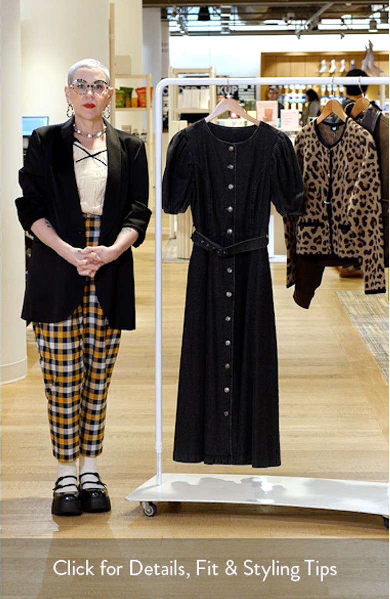 Puff Sleeve Belted Cotton Blend Denim Shirtdress, sales video thumbnail