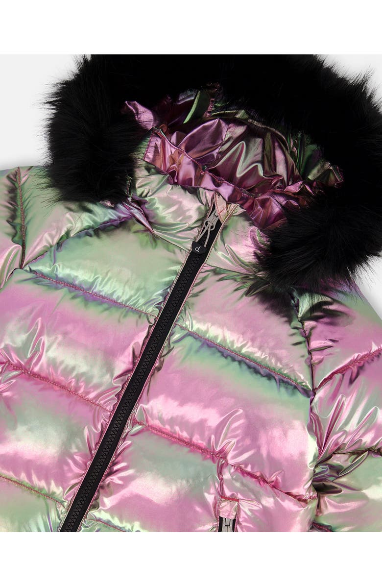 Deux par Deux Multicolor Metallic Quilted Bomber-Style Winter Coat, Alternate, color, Black And Multicolor