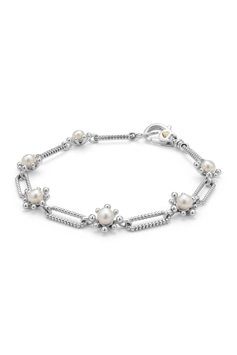 Luna Fleur Freshwater Pearl Station Bracelet, Alternate, color, SILVER