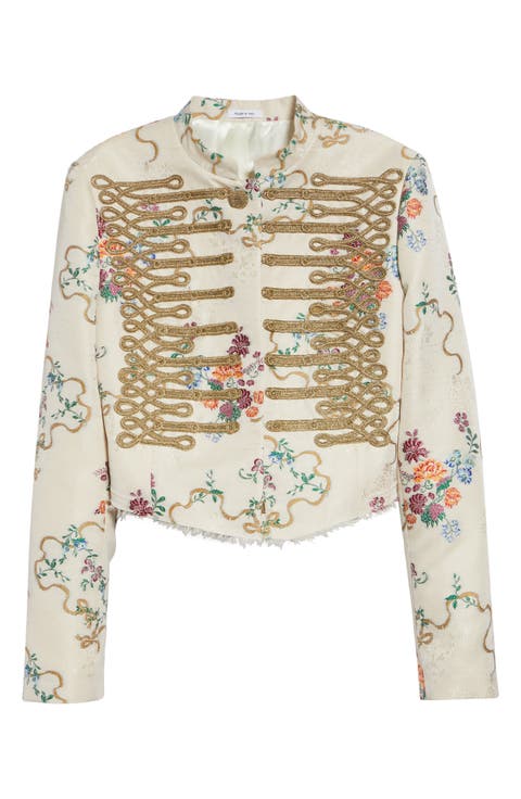 Embroidered Crop Floral Jacquard Jacket