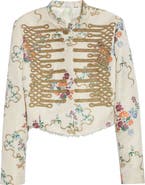 McQueen Embroidered Crop Floral Jacquard Jacket