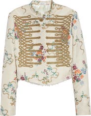 McQueen Embroidered Crop Floral Jacquard Jacket