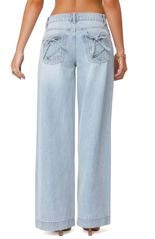 Shop Edikted Sidonie Low Rise Wide Leg Jeans In Light-blue