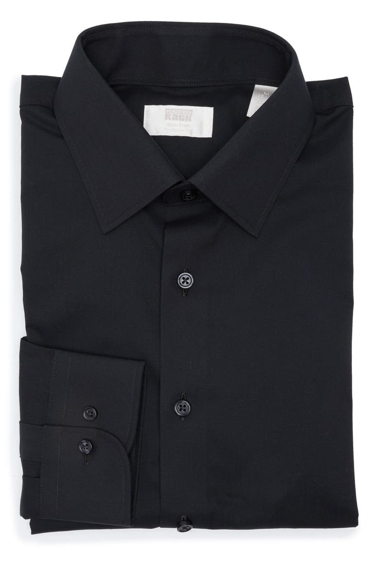 Traditional Fit Solid Cotton Blend Dress Shirt, Alternate, color, BLACK