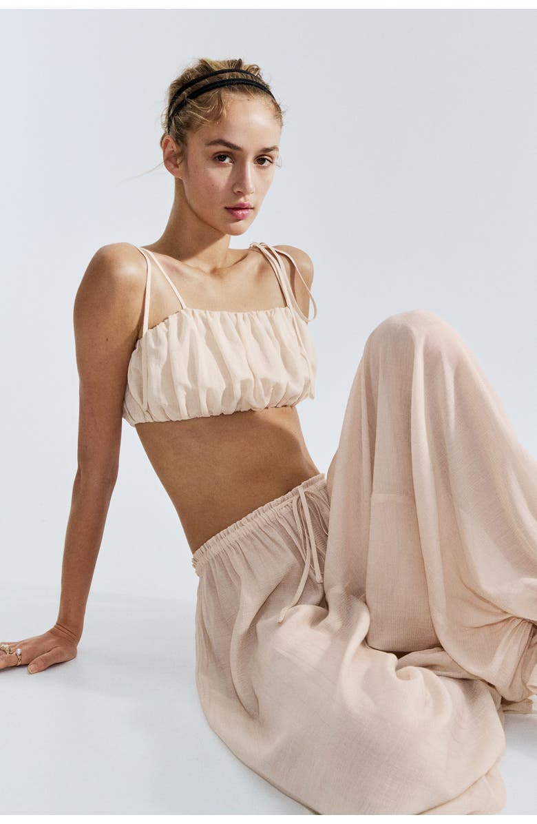 H&M Gathered Crop Top, Alternate, color, Light Beige