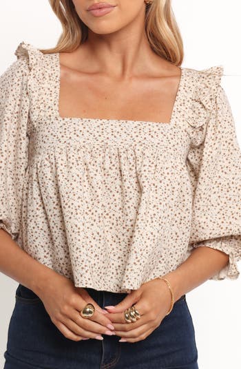 Belakey Floral Print Cotton & Linen Crop Top