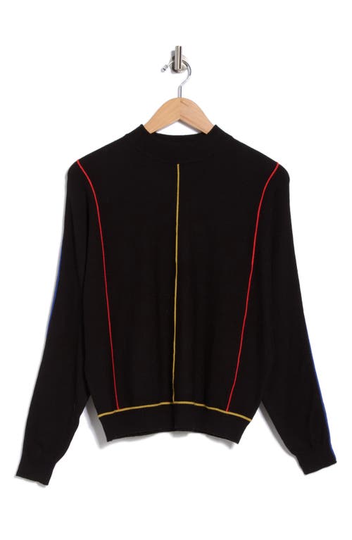 T Tahari Piped Mock Neck Sweater In Black