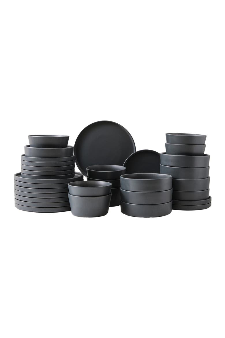 Celina Stoneware 16-Piece Dinnerware Set with Pasta Bowls, Alternate, color, Black