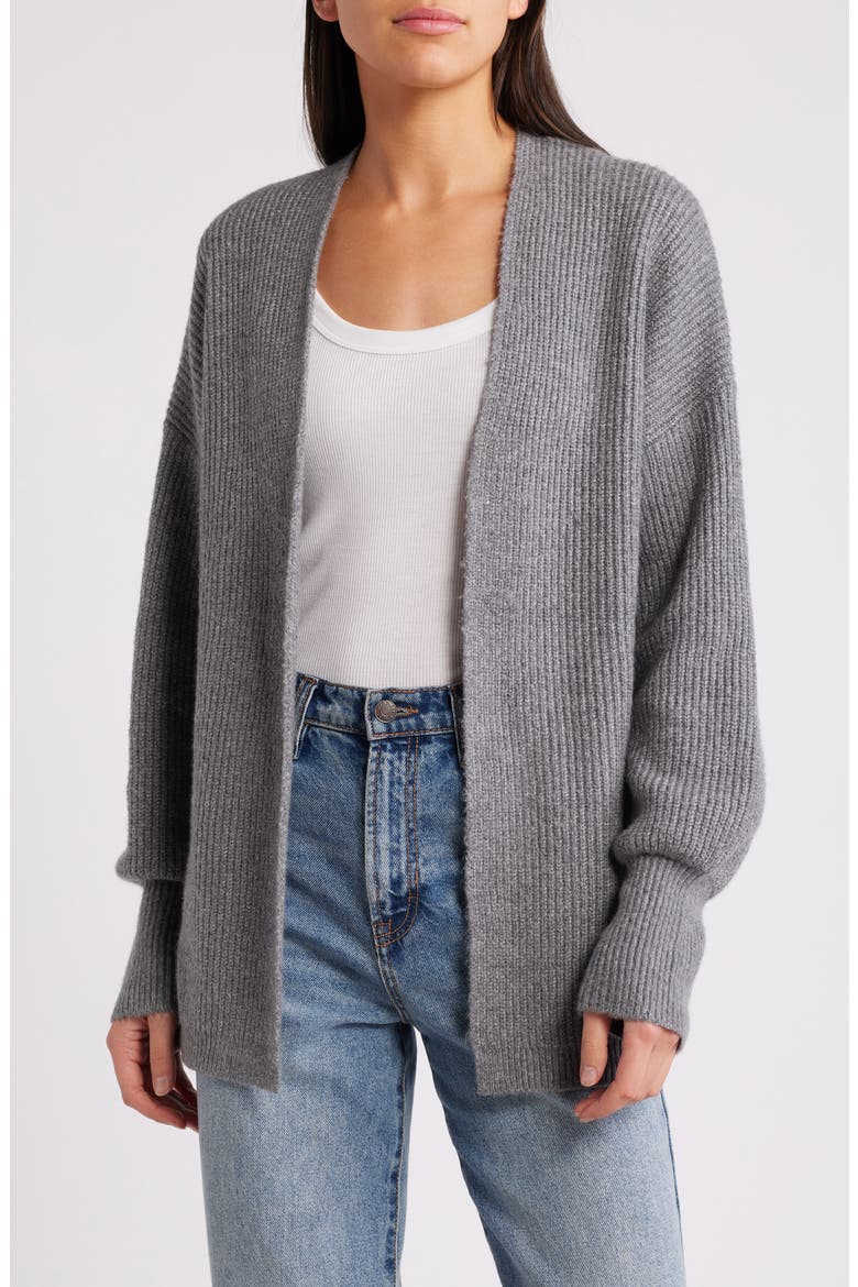 Rib Bishop Sleeve Cardigan, Main, color, GREY DARK HEATHER