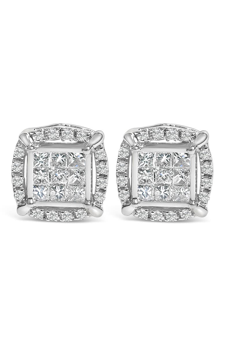 Haus of Brilliance Sterling Silver 1/2 Cttw Princess Cut Diamond Composite and Halo Stud Earrings, Main, color, Silver
