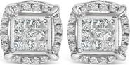 Haus of Brilliance Sterling Silver 1/2 Cttw Princess Cut Diamond Composite and Halo Stud Earrings