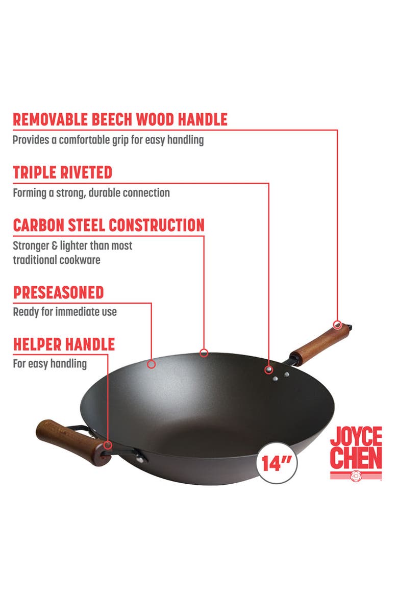 Carbon Steel Preseasoned Wok, 14-Inch, Alternate, color, Black