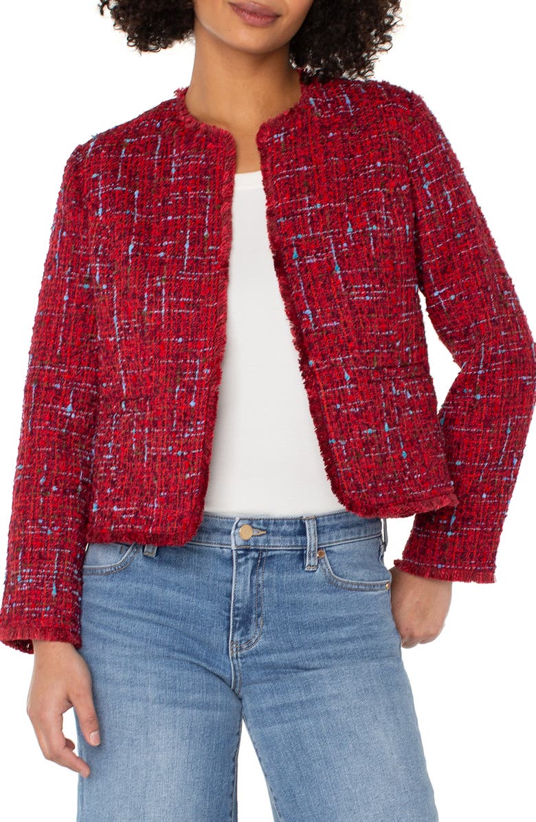 Liverpool Los Angeles Fringe Detail Tweed Jacket, Main, color, 