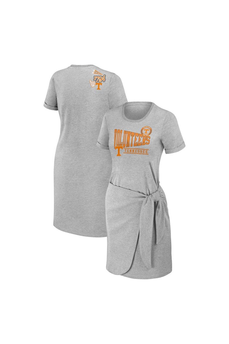 Women's WEAR by Erin Andrews Heather Gray Tennessee Volunteers Knotted T-Shirt Dress, Main, color, Heather Gray