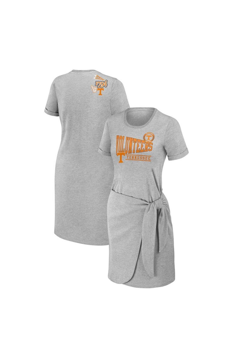 WEAR by Erin Andrews Women's WEAR by Erin Andrews Heather Gray Tennessee Volunteers Knotted T-Shirt Dress, Main, color, Heather Gray