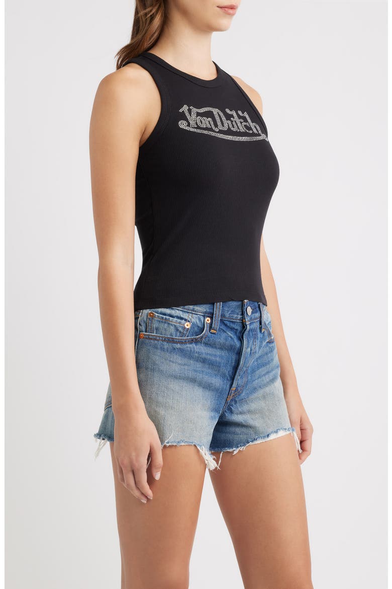 Logo Rhinestone Rib Tank, Alternate, color, BLACK