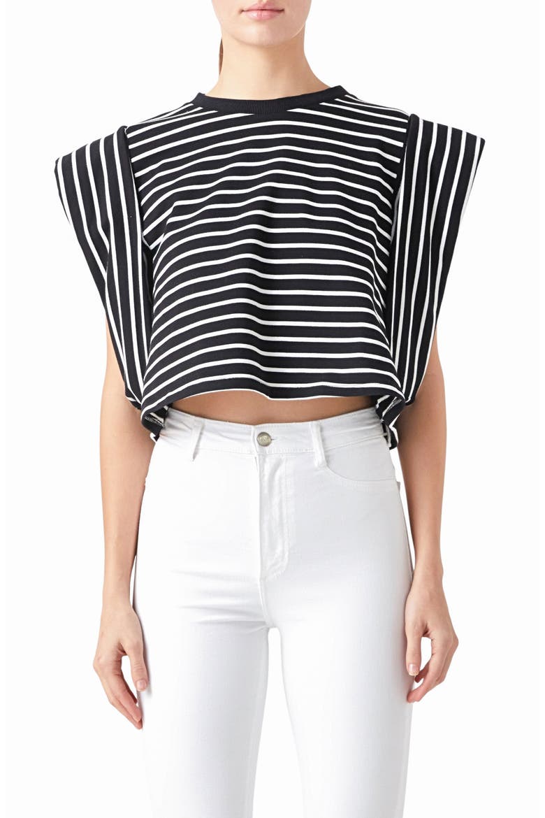 Stripe Crop T-Shirt, Main, color, BLACK/ WHITE