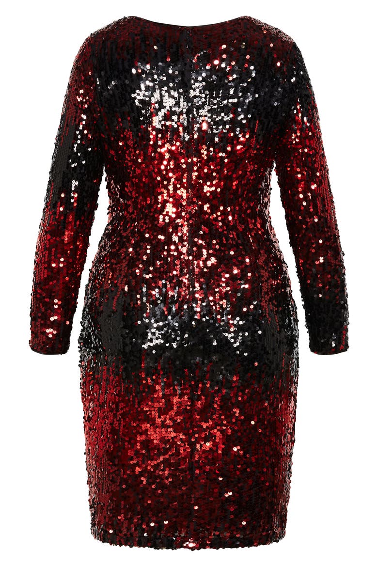 Arielle Long Sleeve Sequin Wrap Front Dress, Alternate, color, RUBY