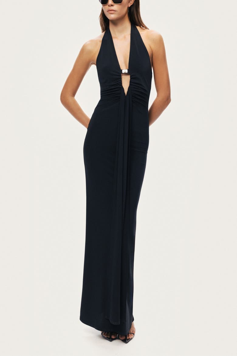 Halter Neck Cut-Out Maxi Dress, Alternate, color, Black