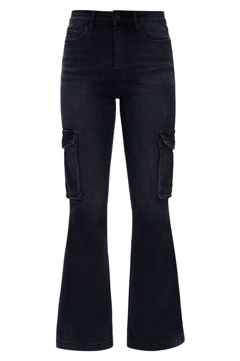 Amy High Waist Flare Cargo Jeans, Alternate, color, BLACK