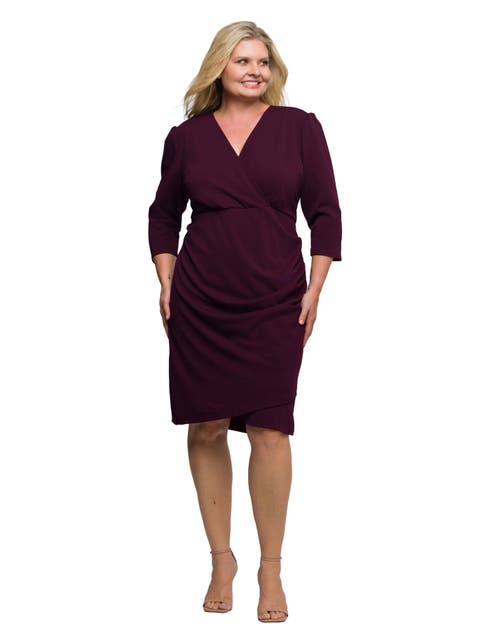 Plus Size  Solid Color V Neck Faux Wrap Dress