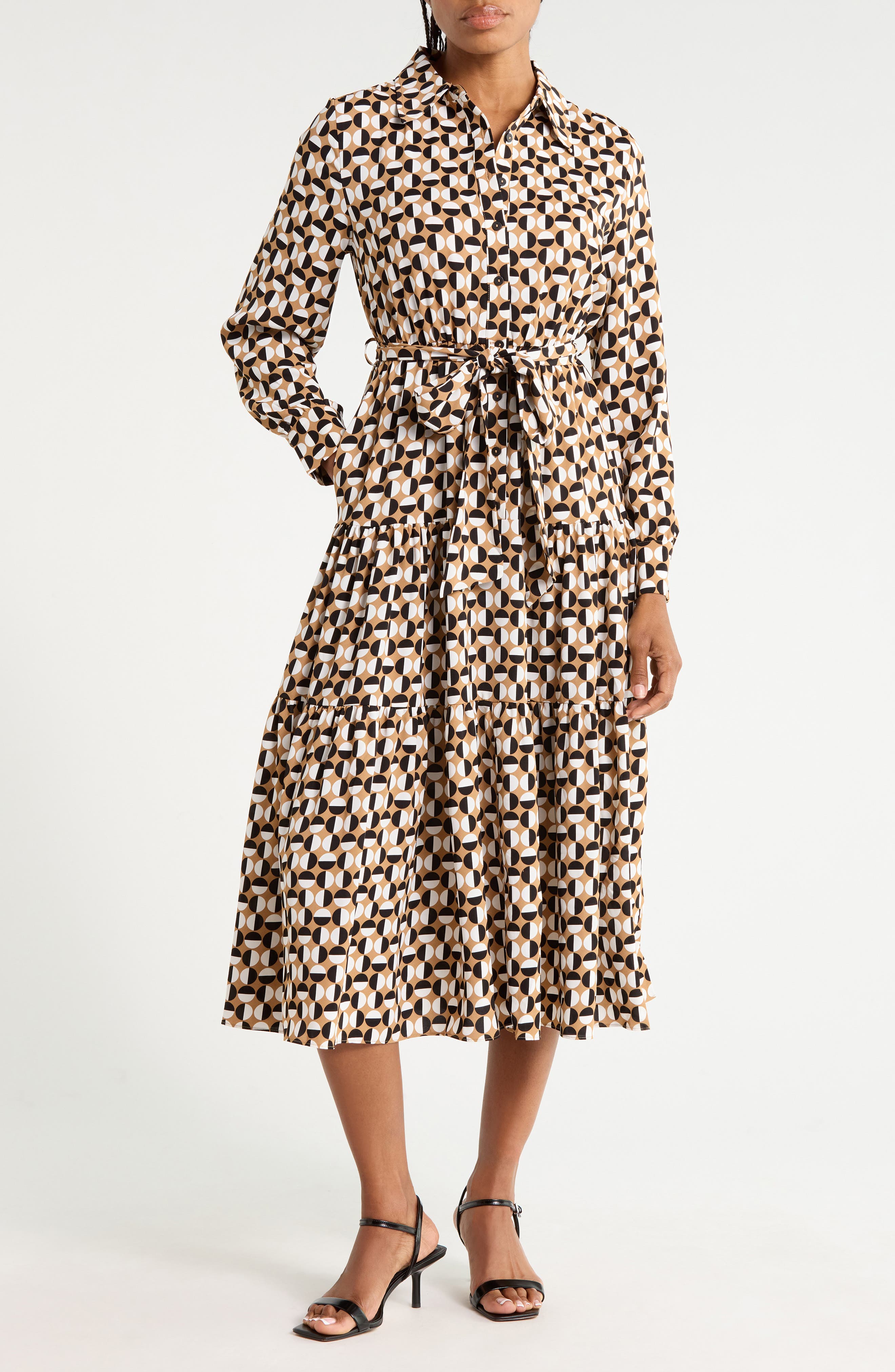 Tiered Long Sleeve Shirtdress