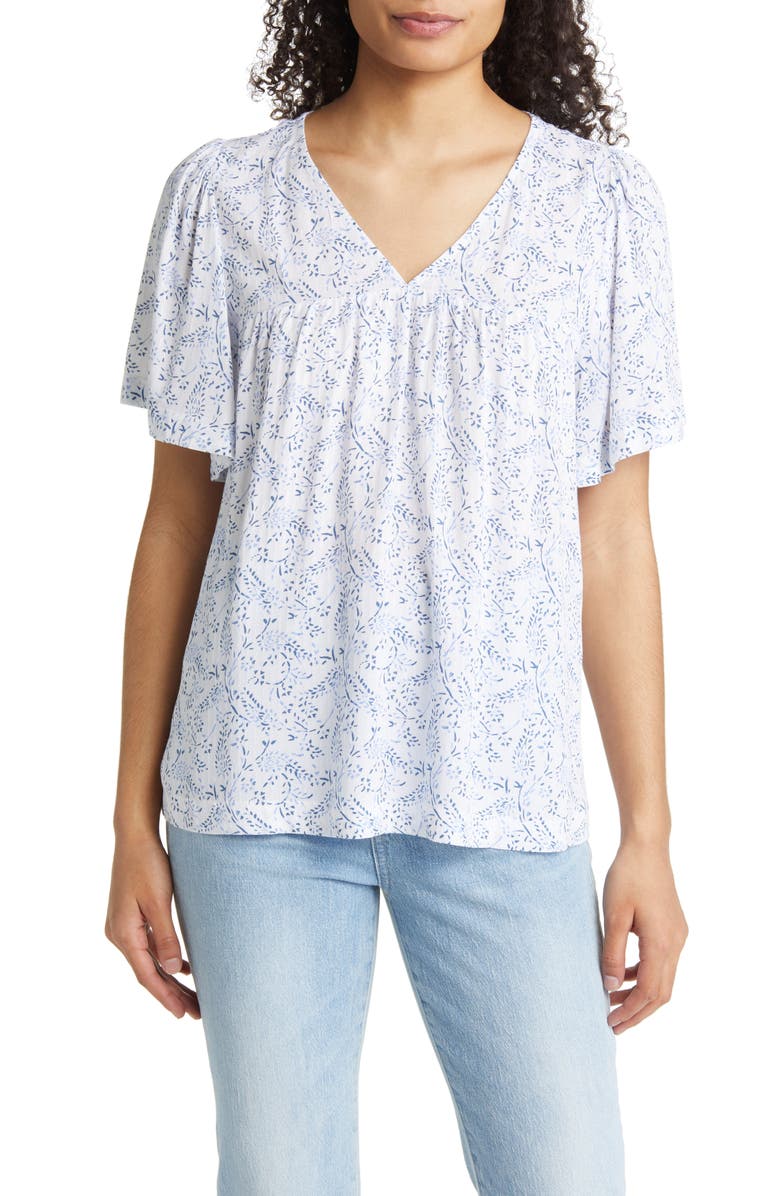 Caslon<sup>®</sup> Print V-Neck Gauze Top, Main, color,