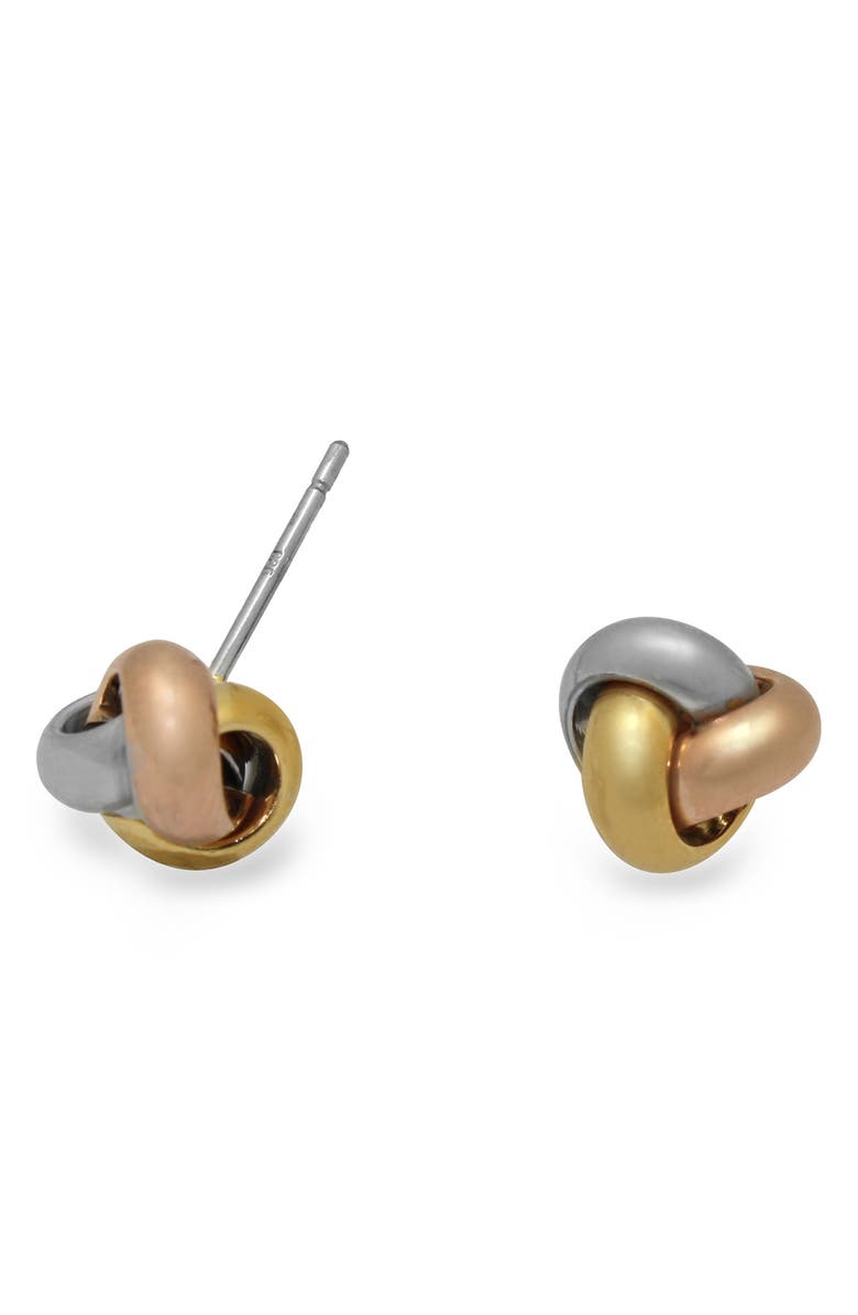 FZN Sterling Silver Tri-Tone Love Knot Stud Earrings, Main, color, Gold/Rose Gold/Silver