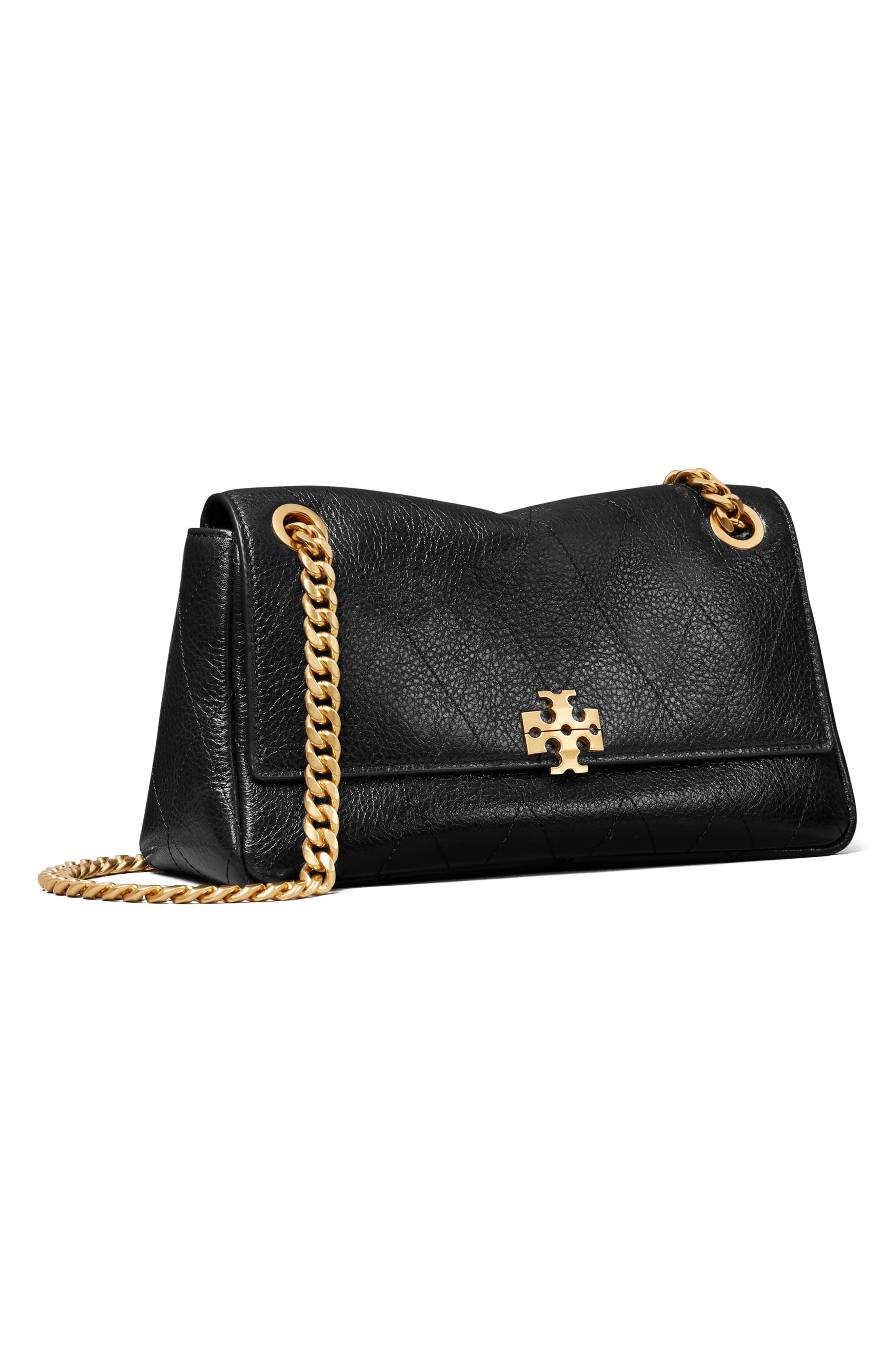 Tory Burch Small Charlie Leather Shoulder Bag, Alternate, color, Black