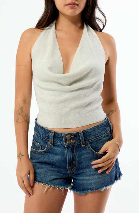 Athena Cowl Halter Neck Metallic Knit Top