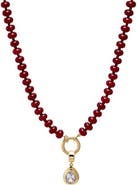 BY ADINA EDEN Colored Natural Stone Beaded /CZ Pear Bezel Charm Necklace