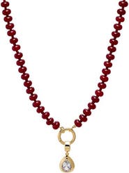BY ADINA EDEN Colored Natural Stone Beaded /CZ Pear Bezel Charm Necklace
