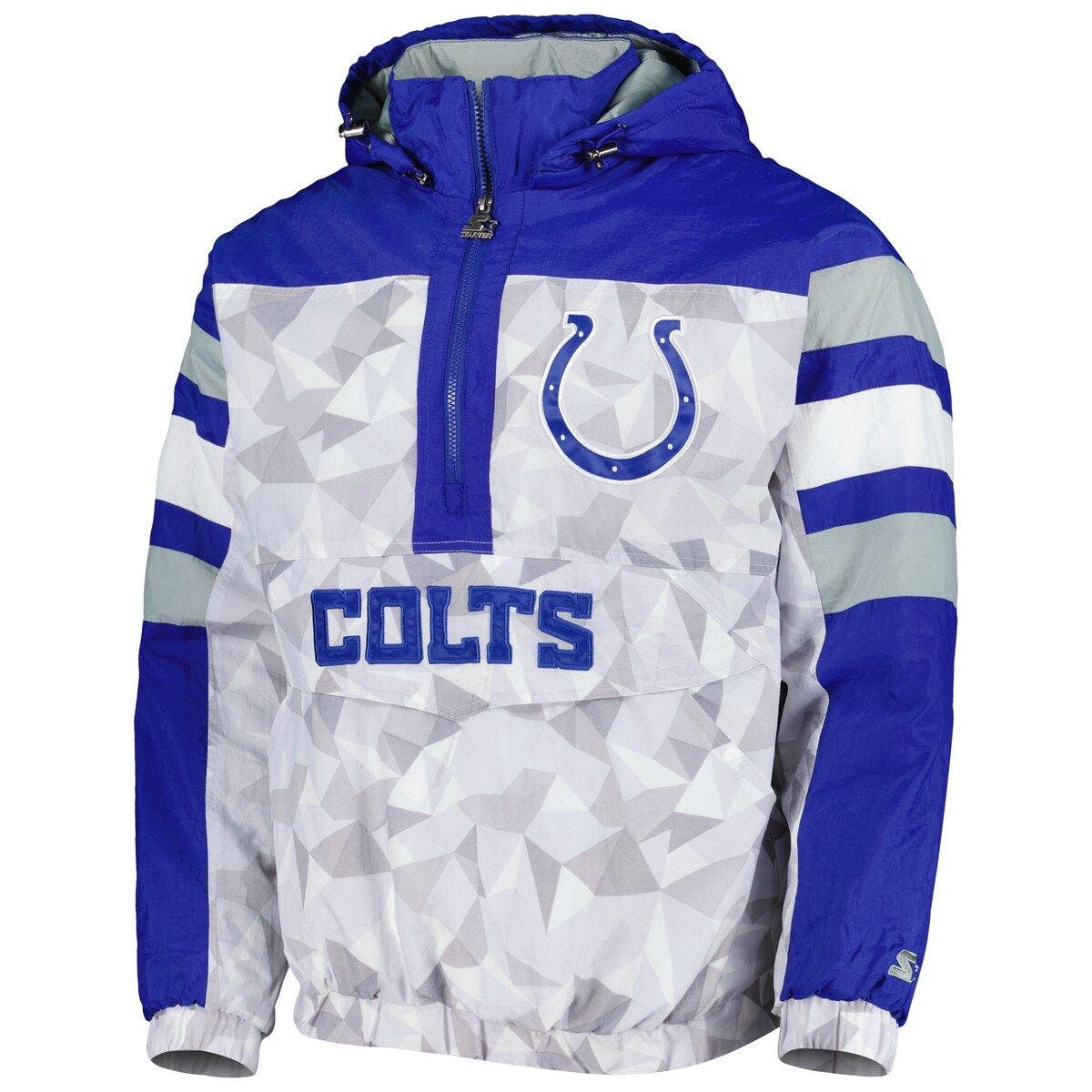 Men's Starter White/Royal Indianapolis Colts Thursday Night Gridiron Raglan Half-Zip Hooded Jacket - image 2