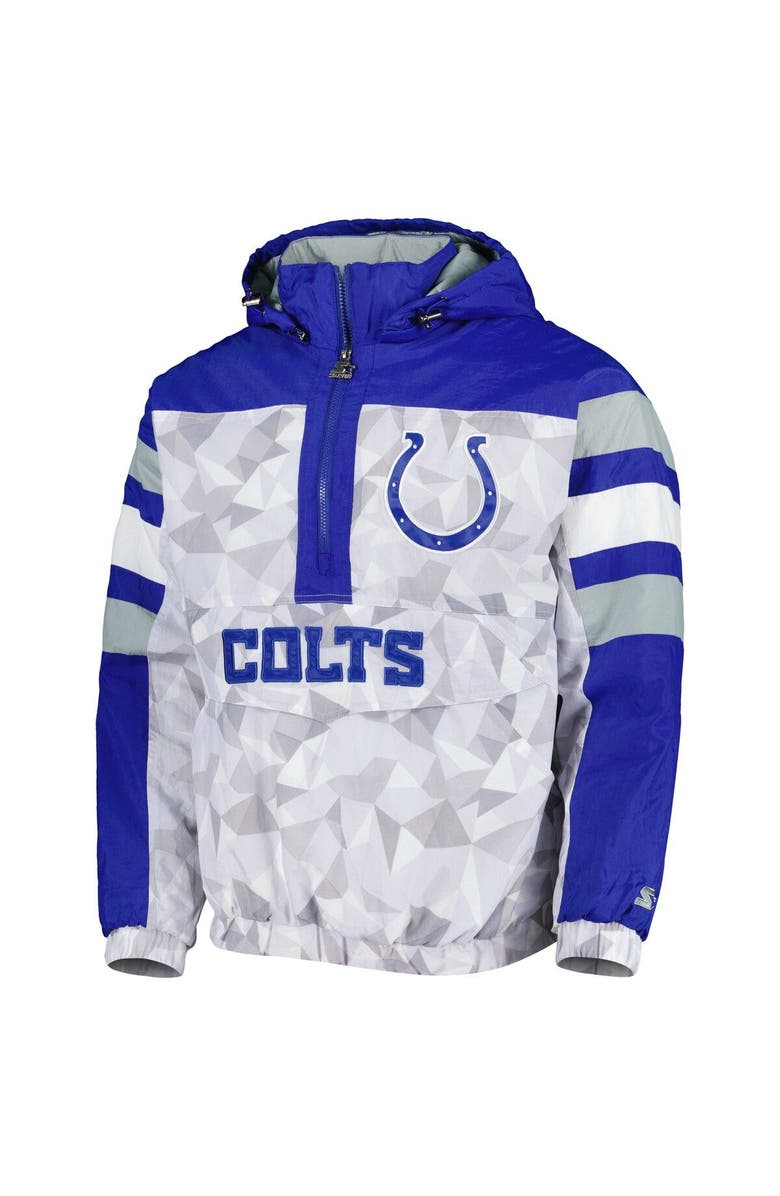 STARTER Men's Starter White/Royal Indianapolis Colts Thursday Night Gridiron Raglan Half-Zip Hooded Jacket, Alternate, color, White