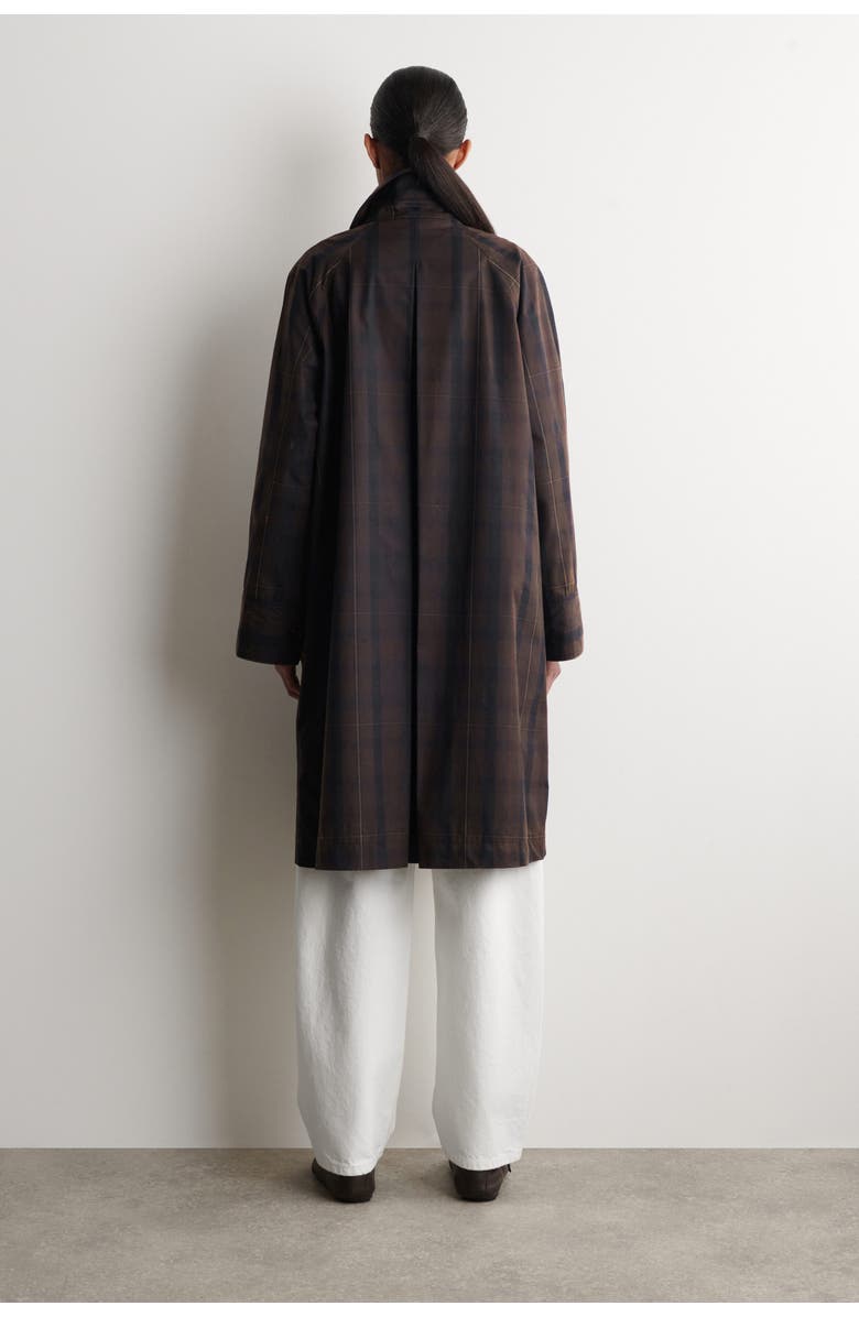 COS Checked Waxed-Cotton Car Coat, Alternate, color, Khaki / Checked