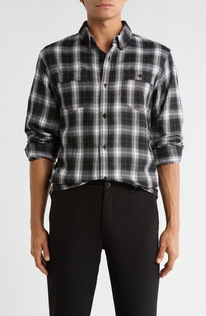 BURNSIDE Perfect Plaid Flannel Work Shirt, Main, color, Black/ White