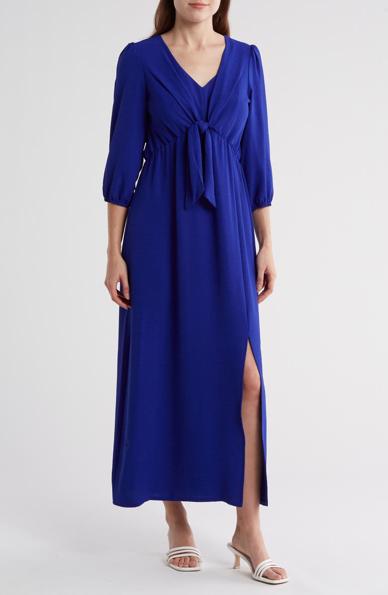 Connected Apparel Tie Waist Maxi Dress, Main, color, Saphire