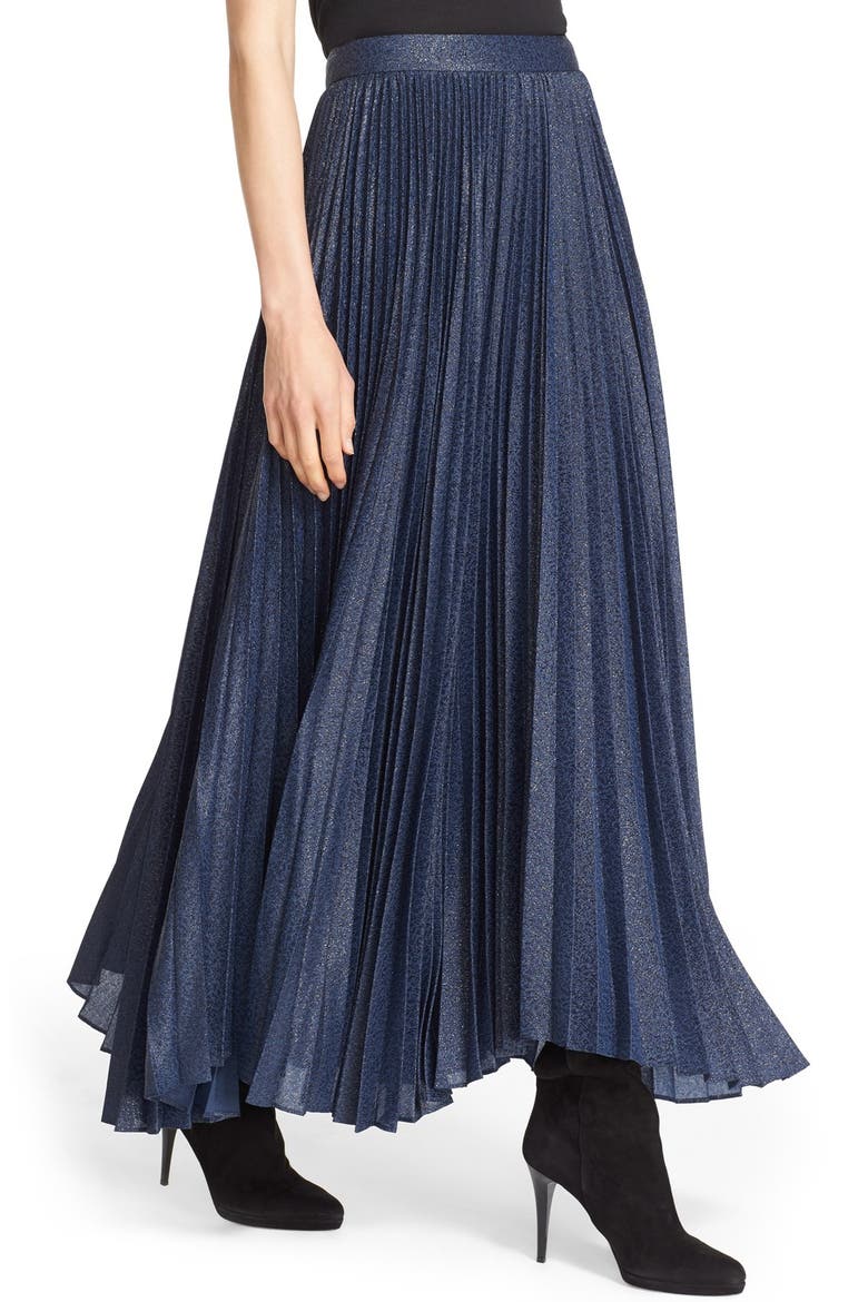 'Katz' Metallic Pleat Maxi Skirt, Alternate, color, SAPPHIRE