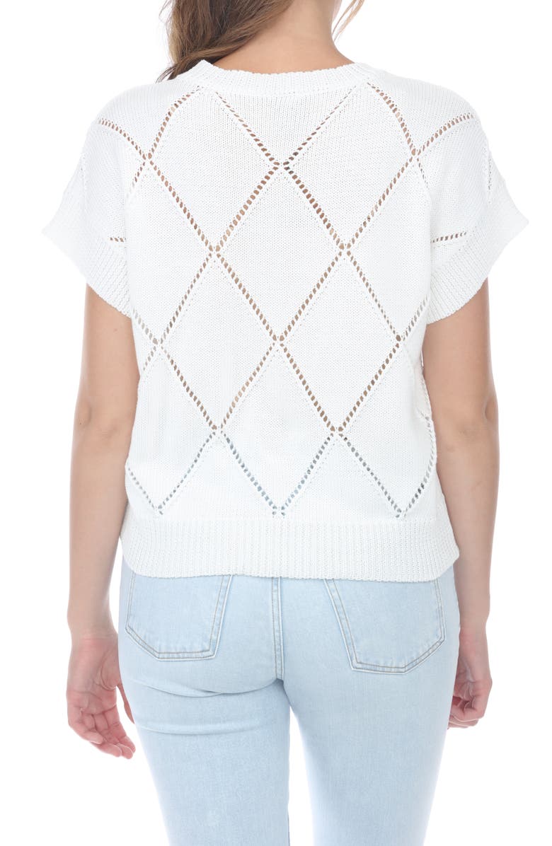 RAIN AND ROSE Diamond Open Knit Top, Alternate, color, White
