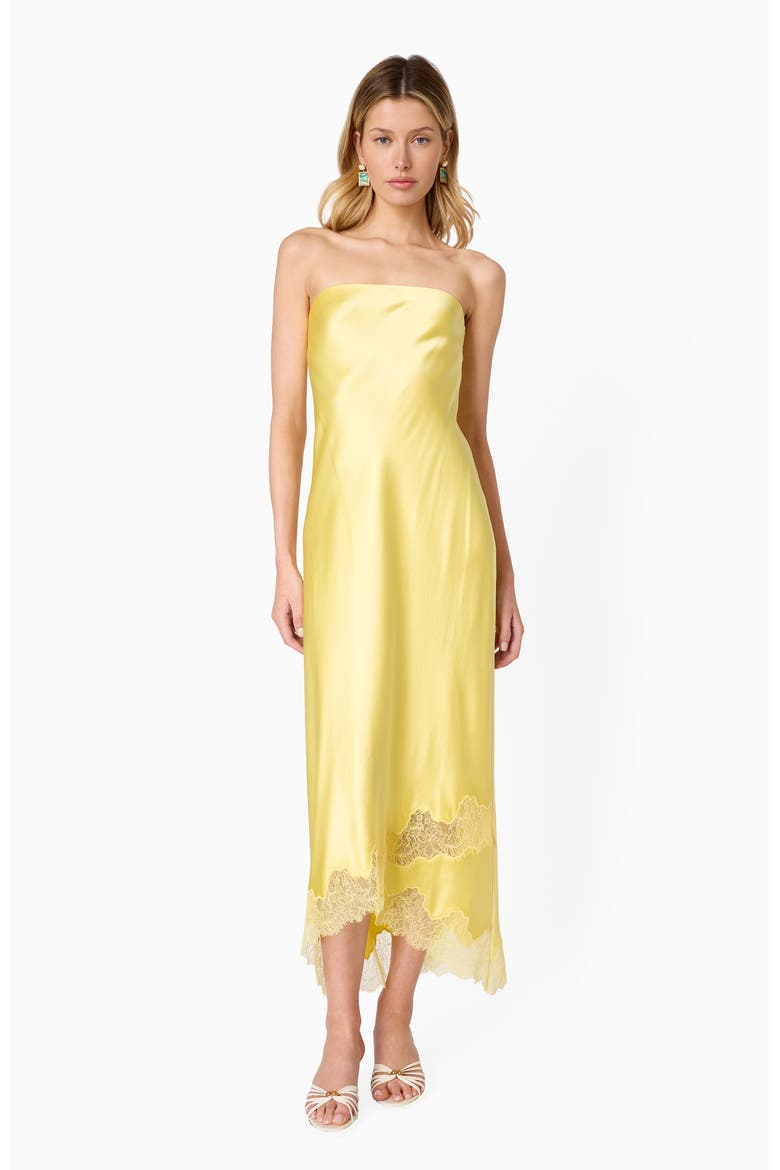 Alexandria Strapless Lace Hem Midi Dress, Alternate, color, CUSTARD
