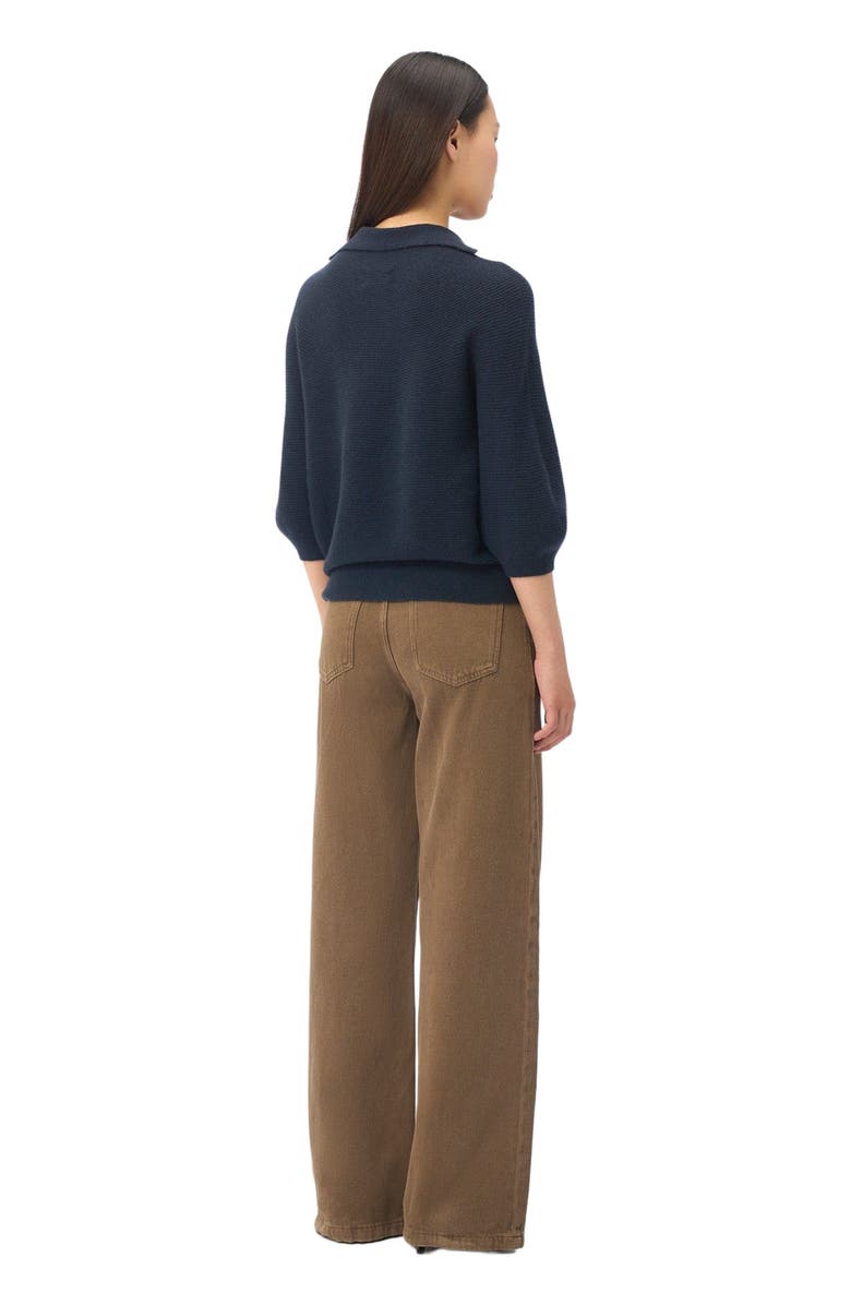 GOBI Mongolian Cashmere Open V-Collar Women's Polo Sweater, Alternate, color, Dark Denim