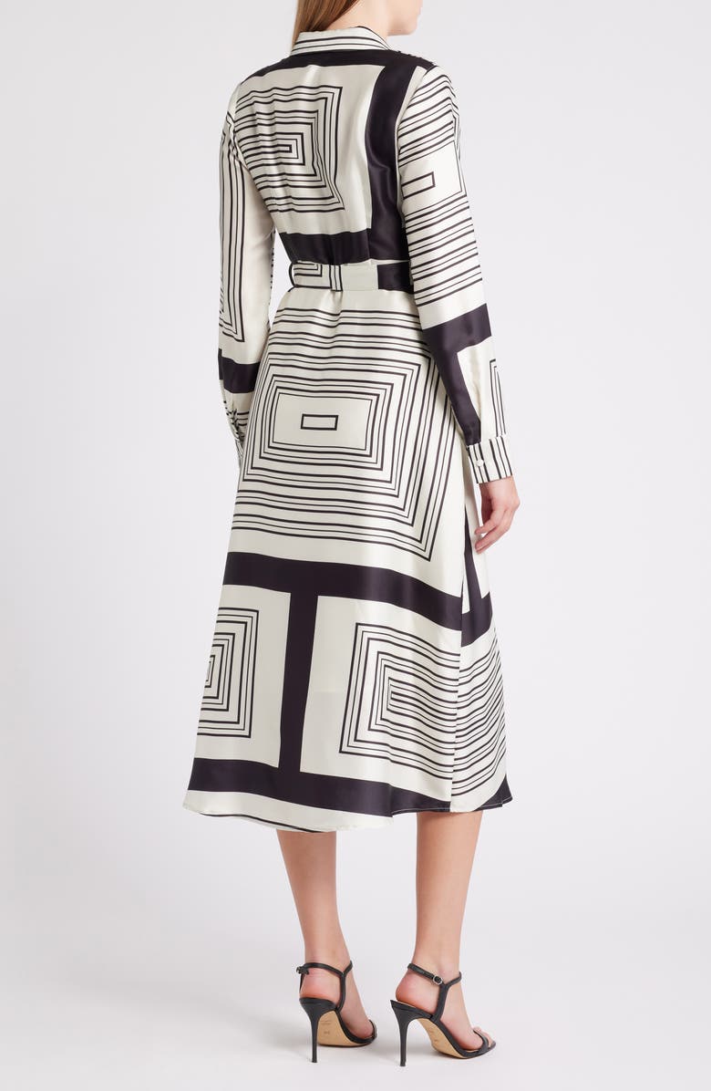 ZOE AND CLAIRE Geo Print Long Sleeve Satin Midi Dress, Alternate, color,