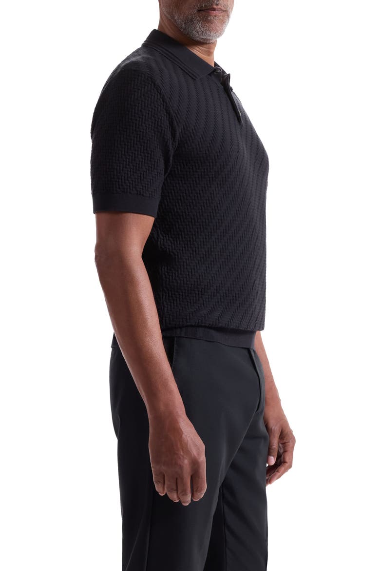 Basket Stitch Cotton Blend Polo Sweater, Alternate, color, BLACK