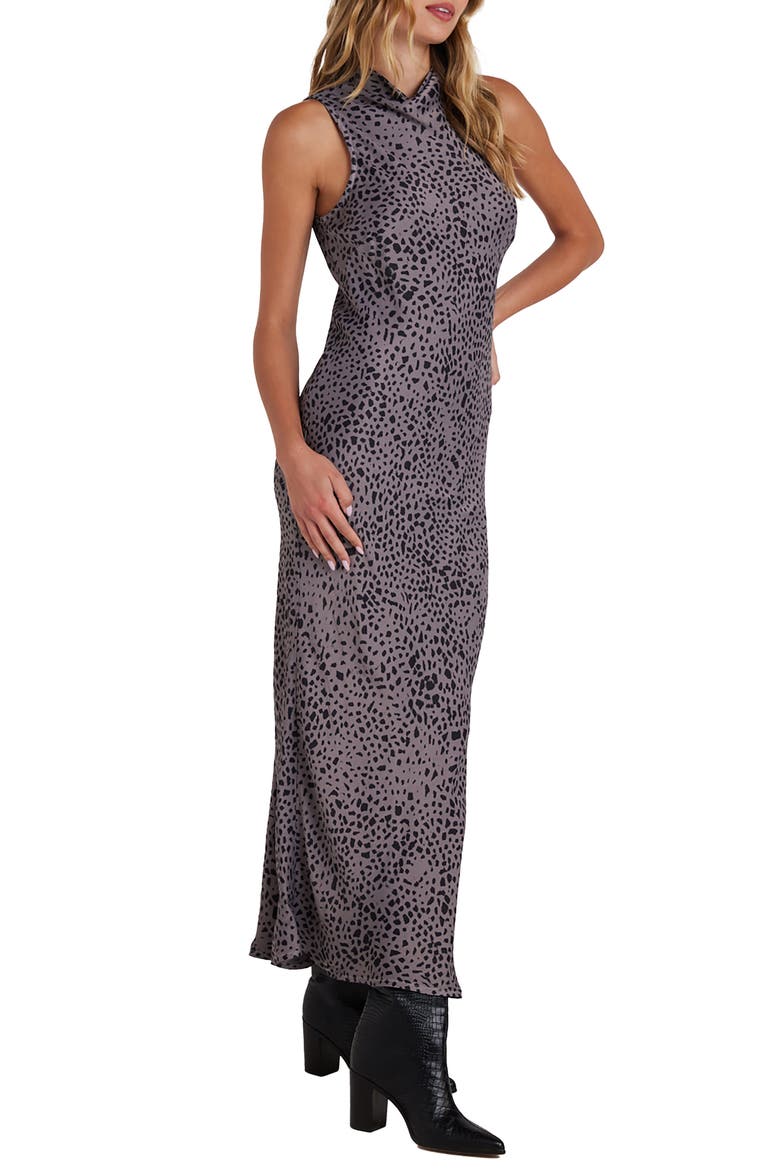Print Mock Neck Sleeveless Maxi Dress, Alternate, color, ONYX STEEL