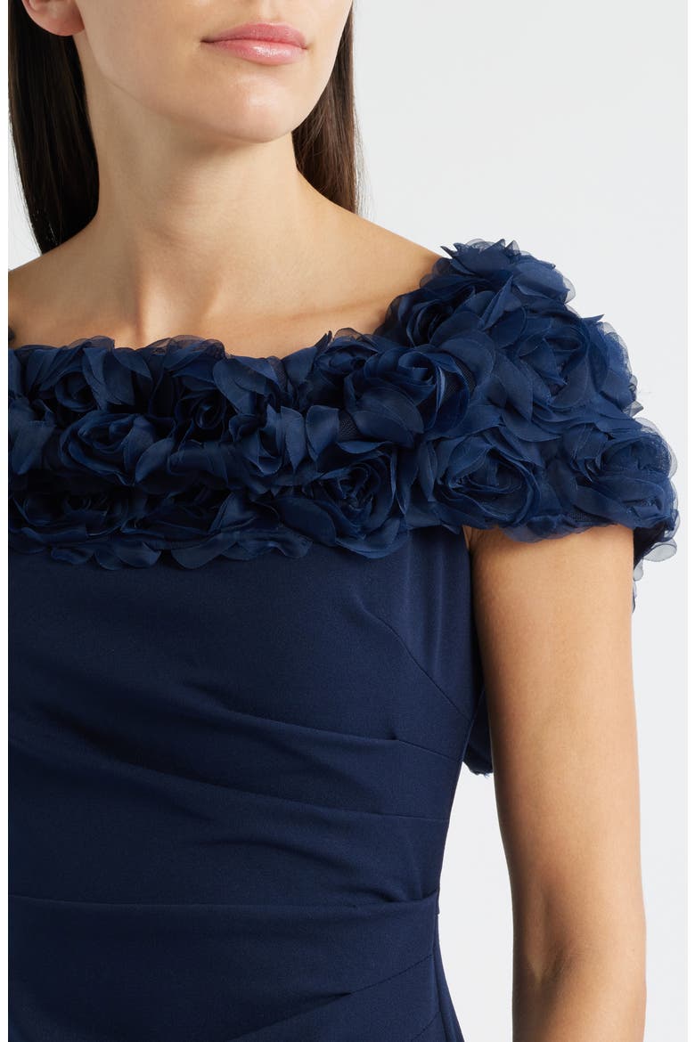 Rosette Detail Off the Shoulder Gown, Alternate, color, NAVY