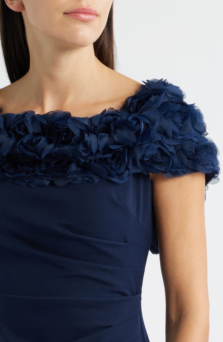 Eliza J Rosette Detail Off the Shoulder Gown, Alternate, color, Navy