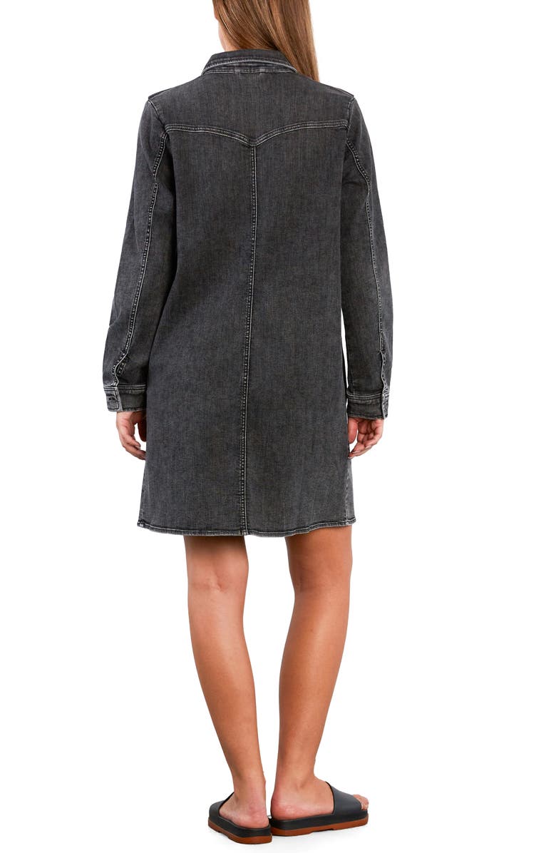 Wash Lab Denim Lovely Ruffle Long Sleeve Denim Dress, Alternate, color, Petal Grey