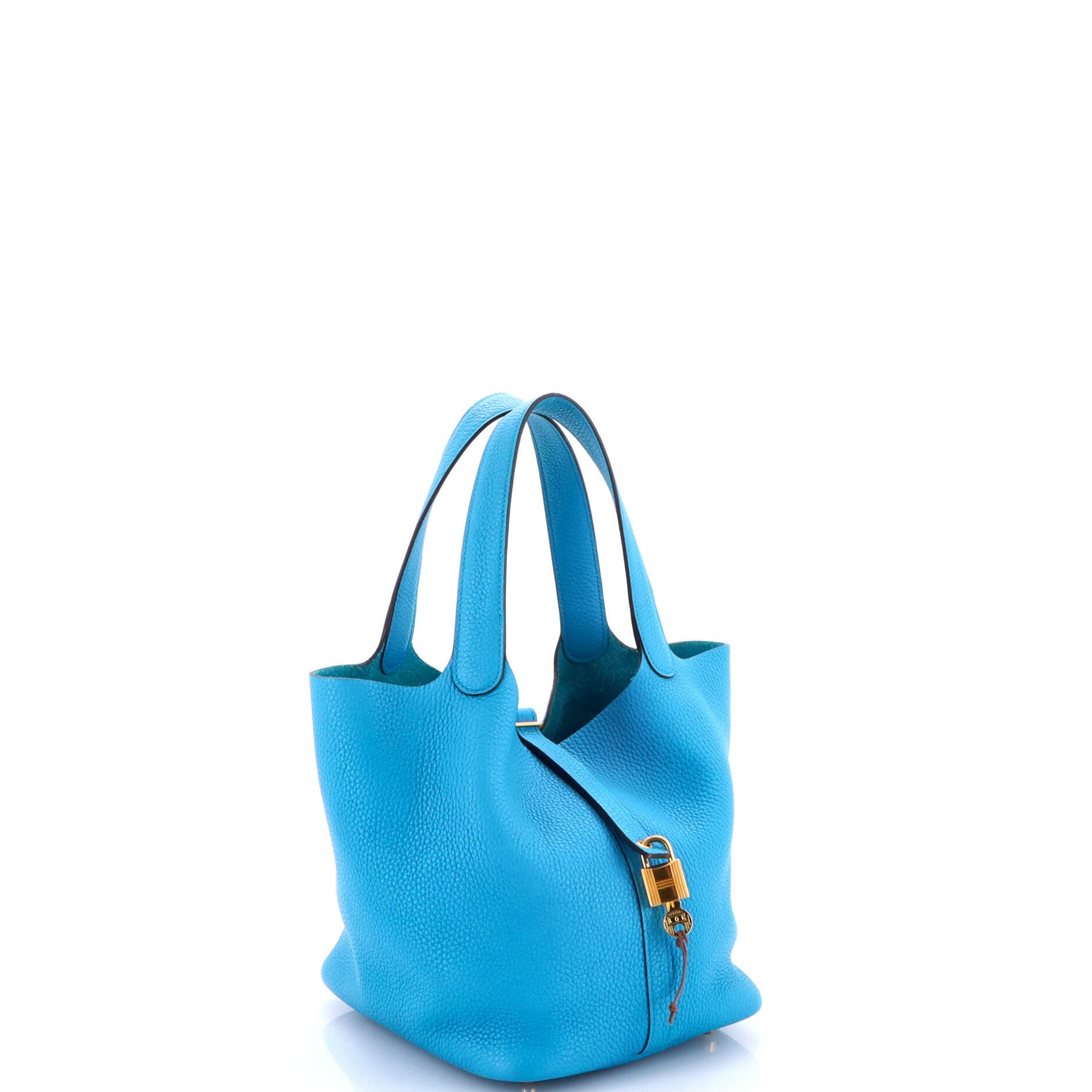 Pre-Owned Hermes Picotin Lock Bag Clemence MM, Alternate, color, Bleu Zanzibar