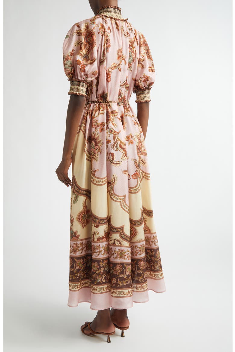 Aster Print Billow Silk Maxi Dress, Alternate, color, MAUVE JACOBEAN
